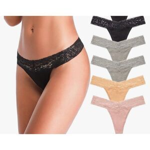 NEW 5 Pk Thongs Low Waist Panties Cotton Seamless Lace L